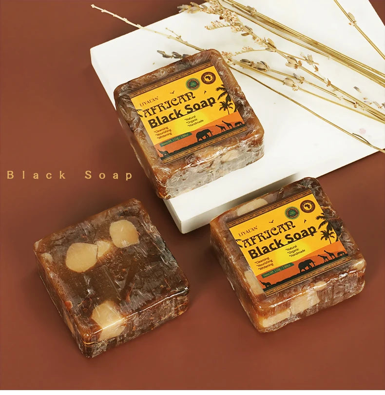 100g Natural African Black Soap With Organic Shea Butter Anti Rebelles Treatment Acne Moisturizing SkinCare Handmade Body Bath - Moyo Elikia