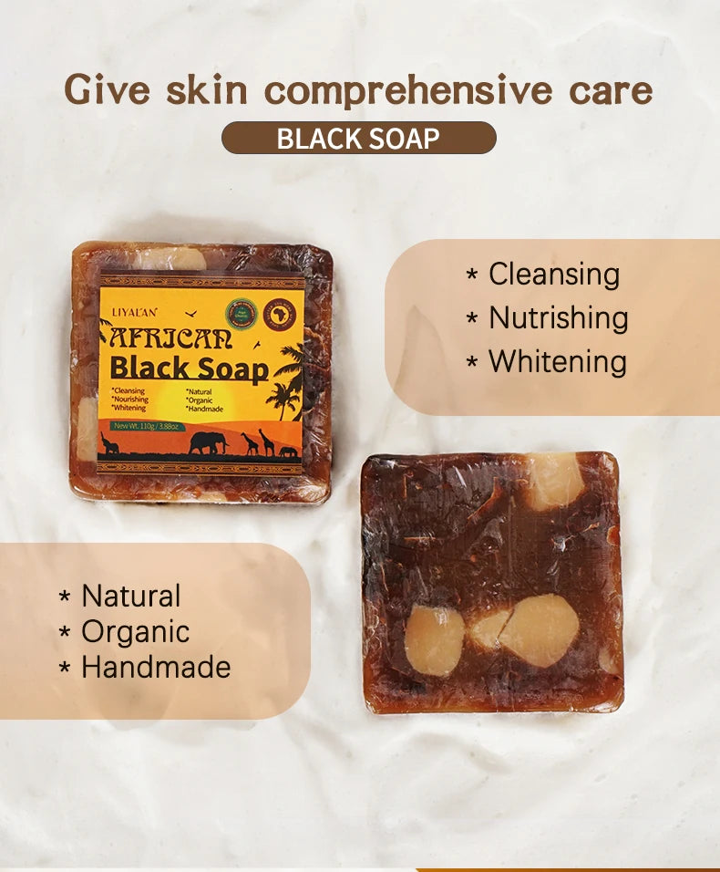 100g Natural African Black Soap With Organic Shea Butter Anti Rebelles Treatment Acne Moisturizing SkinCare Handmade Body Bath - Moyo Elikia