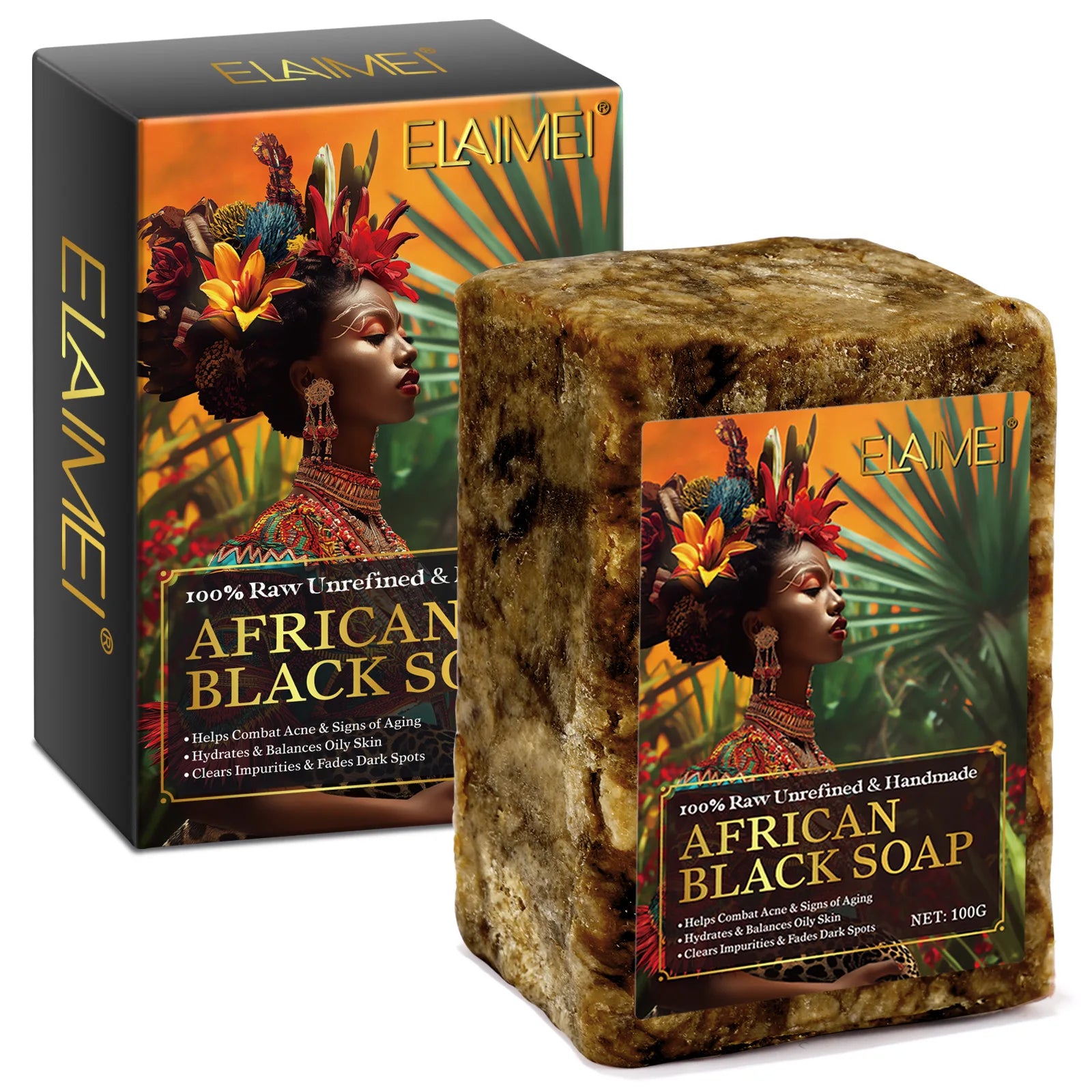Raw African Black Soap for Oily Skin, Dark Spots Pure & Natural Ingredients - Organic Face and Body Wash Soap - Moyo Elikia