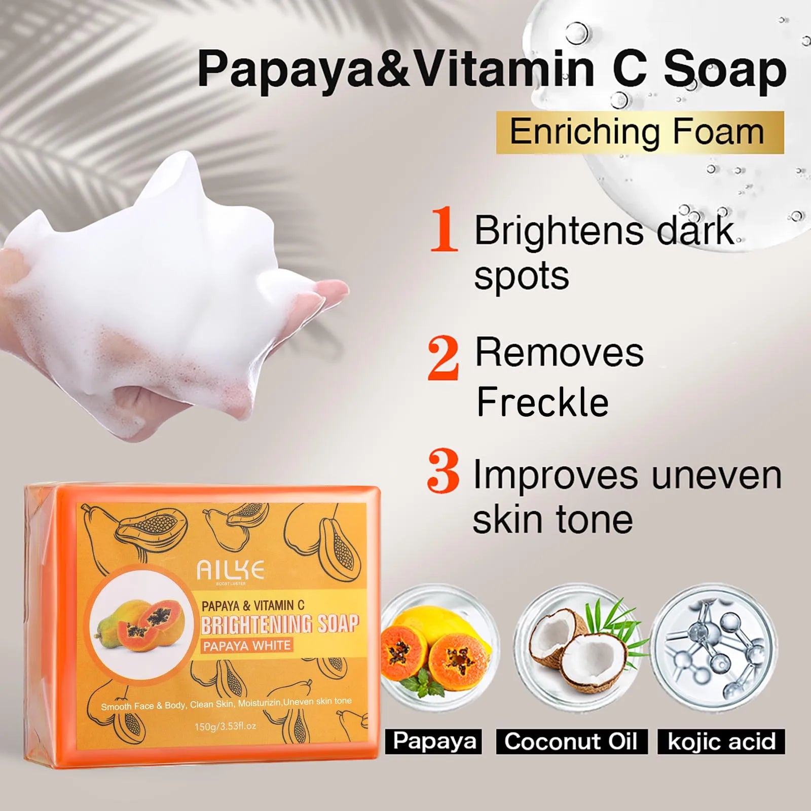 AILKE Skin Whitening Handmade Soap -Organic Papaya Soap For Black Spots, Clean Stains, Improves Dull Skin, Face & Body & Hands - Moyo Elikia
