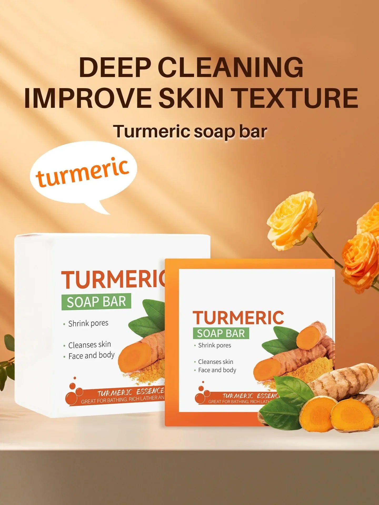 Hand Made Turmeric Soap Body Cleaning Lightening Dark Underarm Leg Body Cleansers Brightening Face Soap Tender Skin Care Beauty - Moyo Elikia
