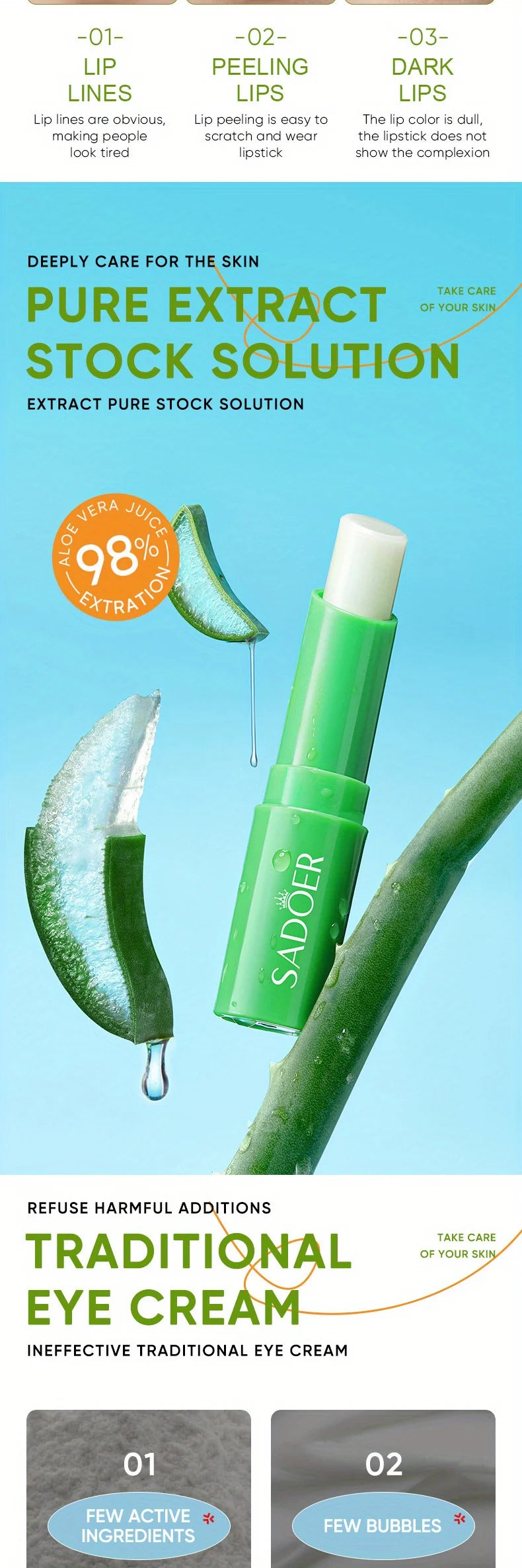 Lip Aloe Balm Nourishing, Refreshing, Hydrating and Moisturizing Preventing Cracking and Repairing Lips Gentle Non Irritating - Moyo Elikia