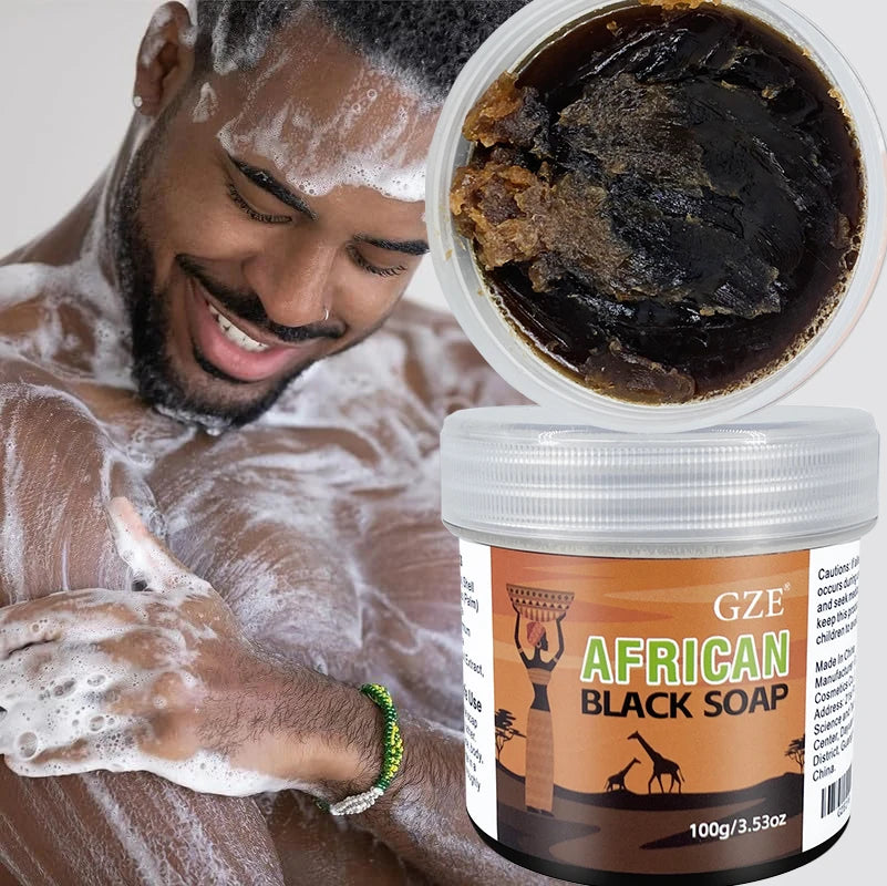 GZE African Black Soap 3-in-1 Face, Hair, and Body Cleanser - Deeply Cleanses and Moisturizes Skin and Hair, Natural Ingredients - Moyo Elikia