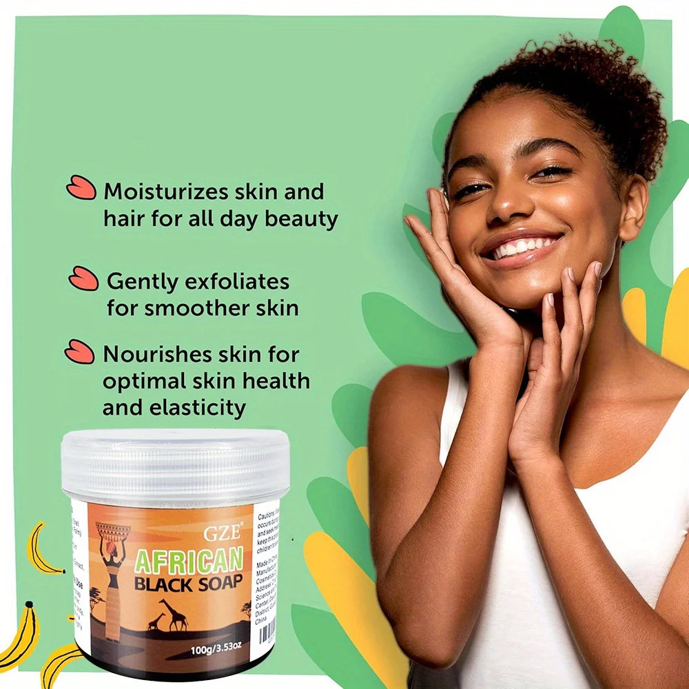 GZE African Black Soap 3-in-1 Face, Hair, and Body Cleanser - Deeply Cleanses and Moisturizes Skin and Hair, Natural Ingredients - Moyo Elikia