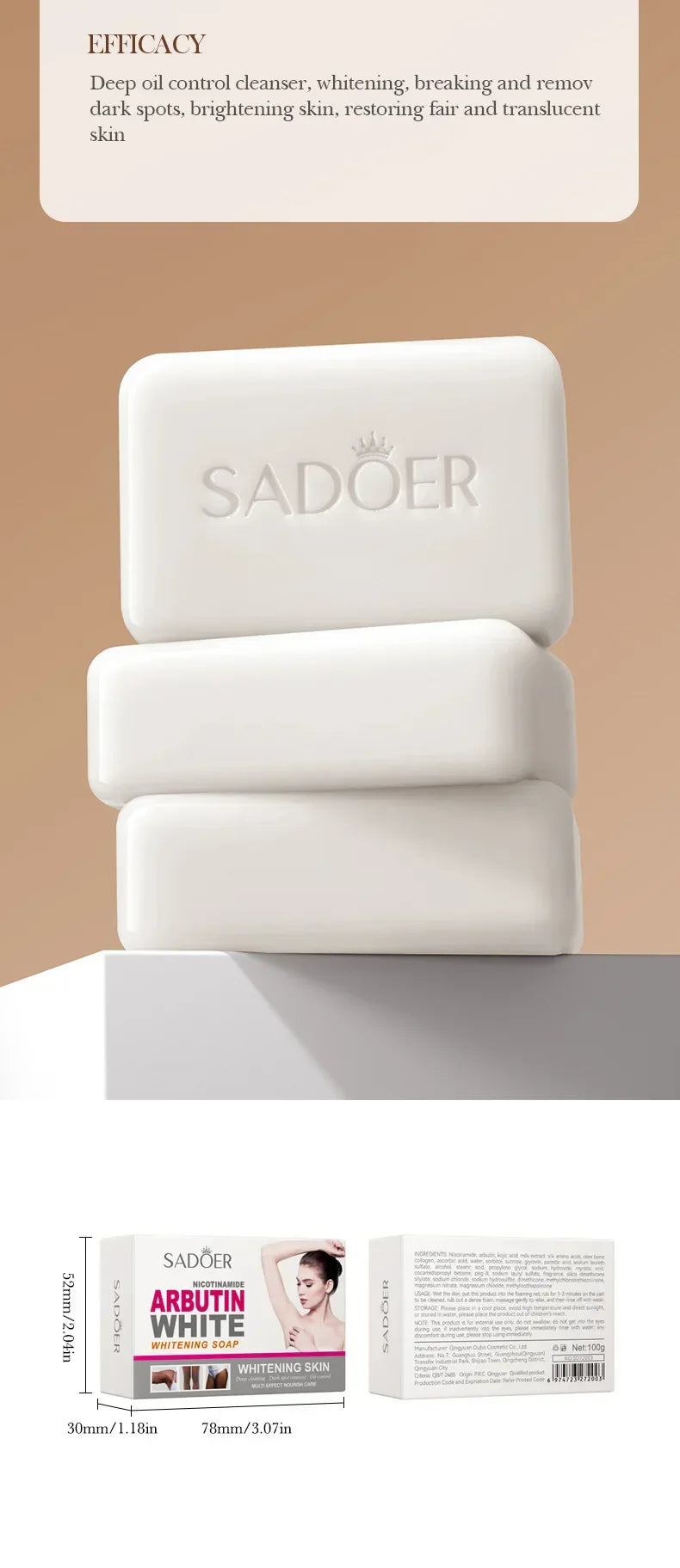 1/2/3pcs SADOER Arbutin Facial Soap Moisturizing Skin WhiteningDeep Cleansing Body Face Wash Foam Facial Cleanser Handmade Soap - Moyo Elikia