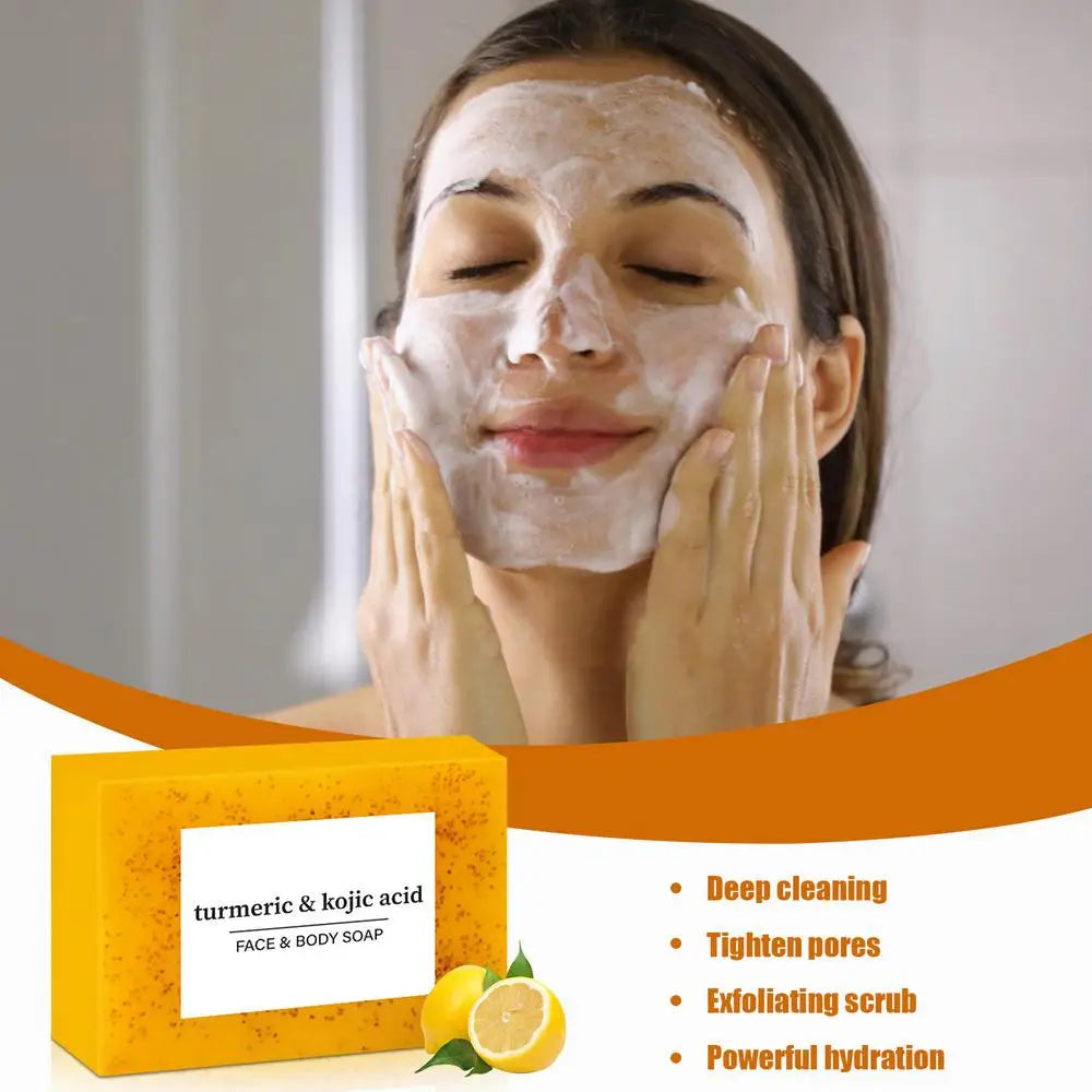 body soap bar Brightening Lemon Turmeric Soap Body Cleaning Lightening Dark Underarm Leg Body Cleansers Brightening Face Soap - Moyo Elikia