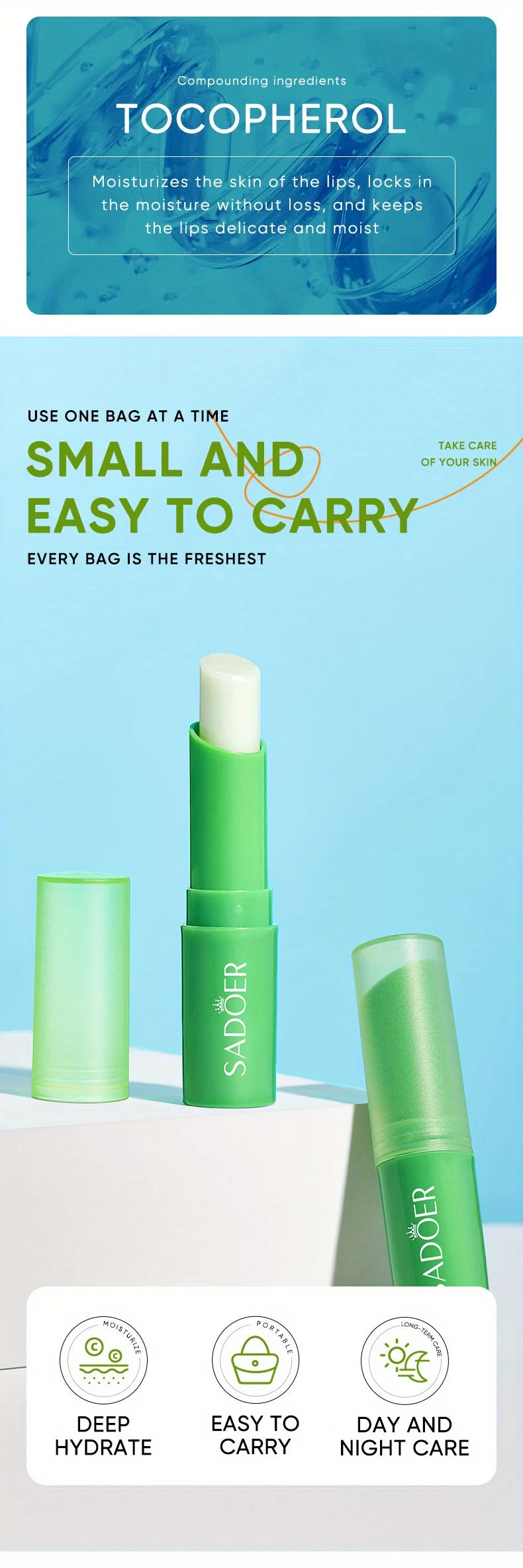 Lip Aloe Balm Nourishing, Refreshing, Hydrating and Moisturizing Preventing Cracking and Repairing Lips Gentle Non Irritating - Moyo Elikia