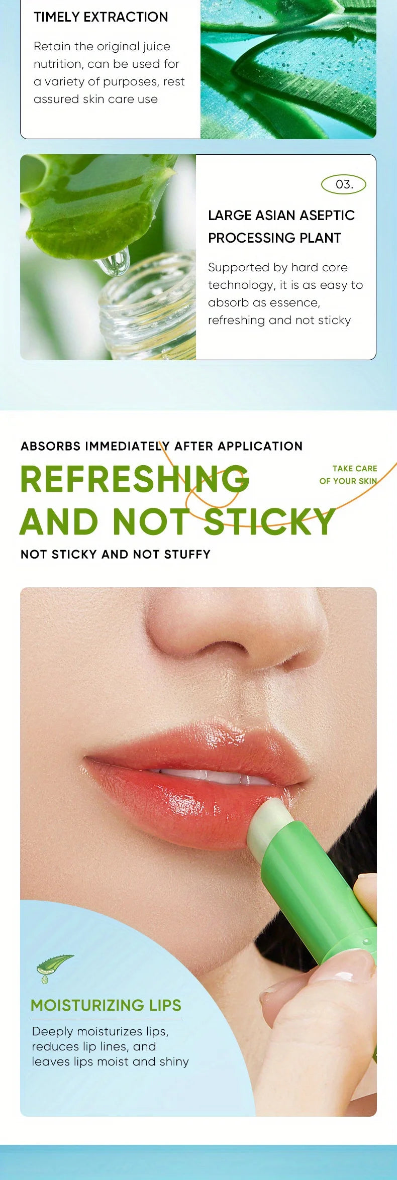 Lip Aloe Balm Nourishing, Refreshing, Hydrating and Moisturizing Preventing Cracking and Repairing Lips Gentle Non Irritating - Moyo Elikia