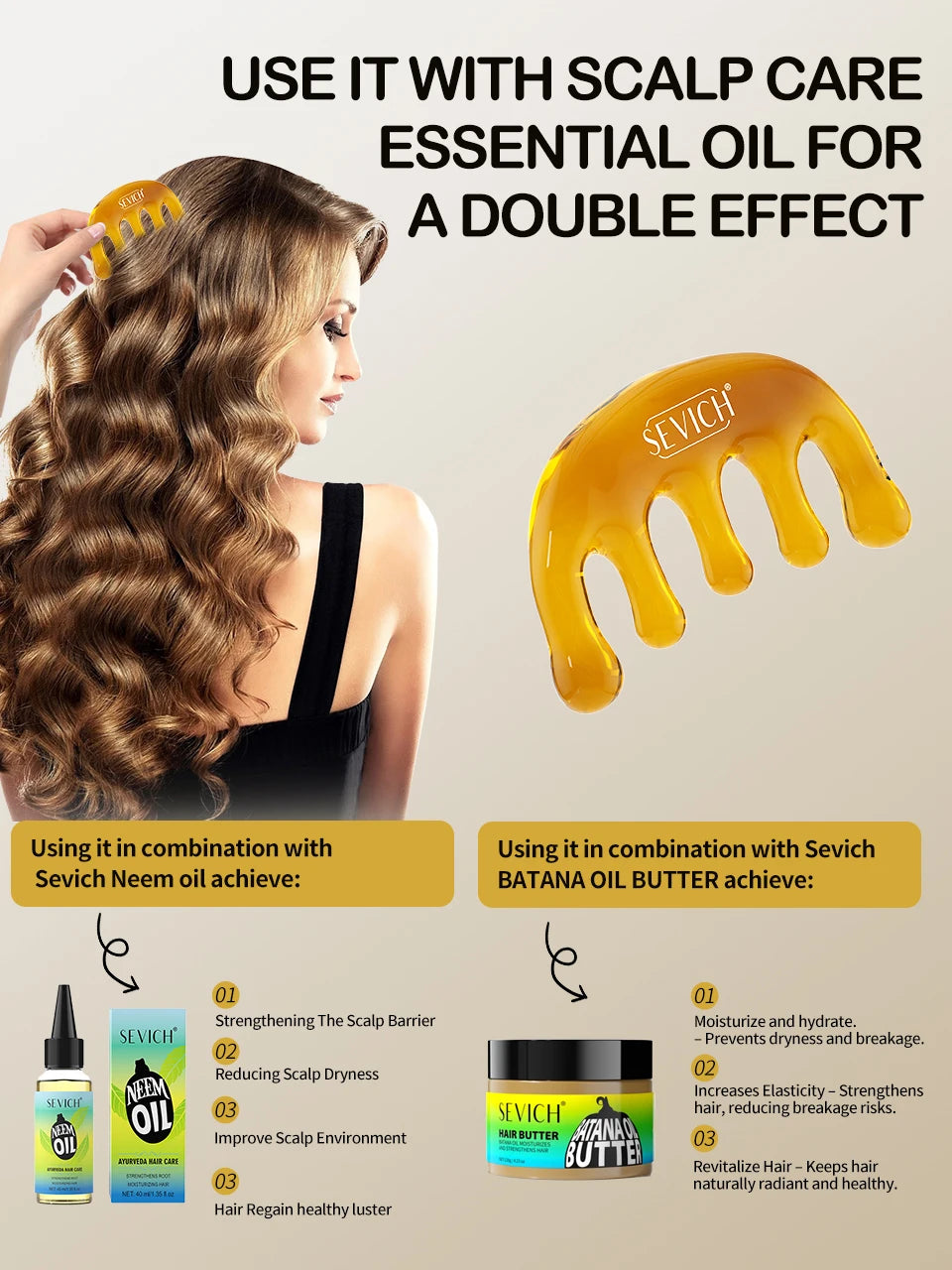 SEVICH Chebe Fast Hair Growth Oil And Scalp Massager Comb Tool Set Karkar Oil Scalp Hair Strengthening Serum Hair Growth Product - Moyo Elikia