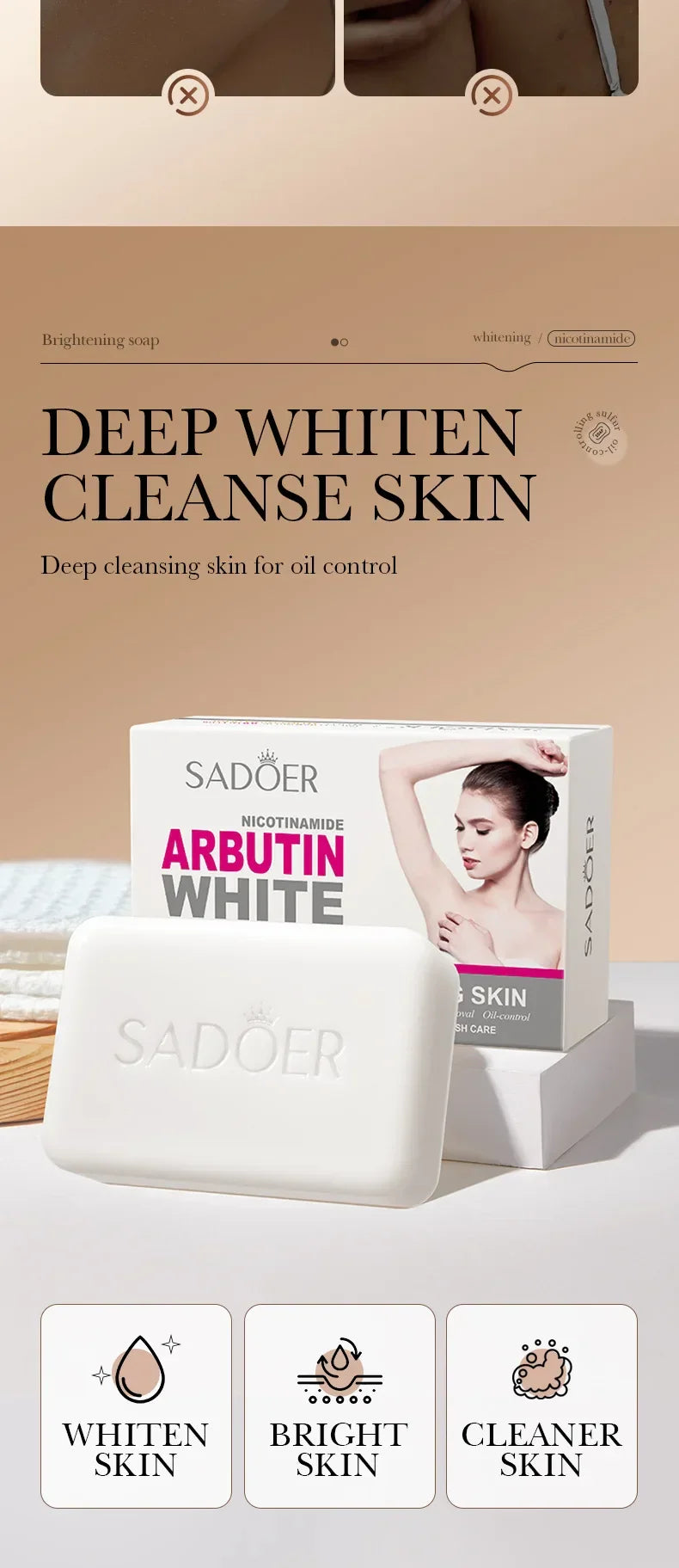 1/2/3pcs SADOER Arbutin Facial Soap Moisturizing Skin WhiteningDeep Cleansing Body Face Wash Foam Facial Cleanser Handmade Soap - Moyo Elikia