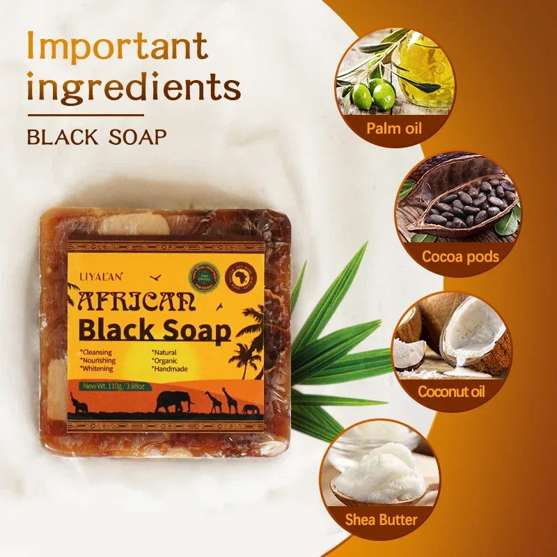 100g Natural African Black Soap With Organic Shea Butter Anti Rebelles Treatment Acne Moisturizing SkinCare Handmade Body Bath - Moyo Elikia