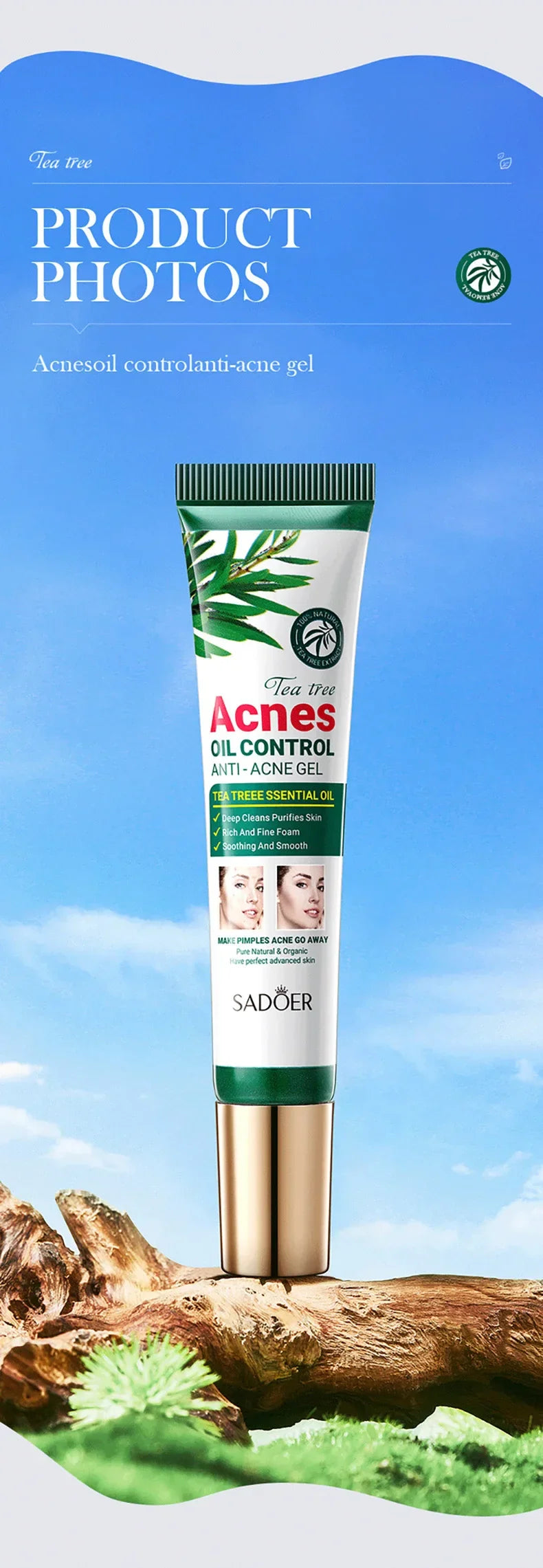 SADOER Tea Tree Acne Removing Cream Facial skincare Oil Control Face Gel Creams Hydrating Moisturizing Facial Cream Skin Care - Moyo Elikia