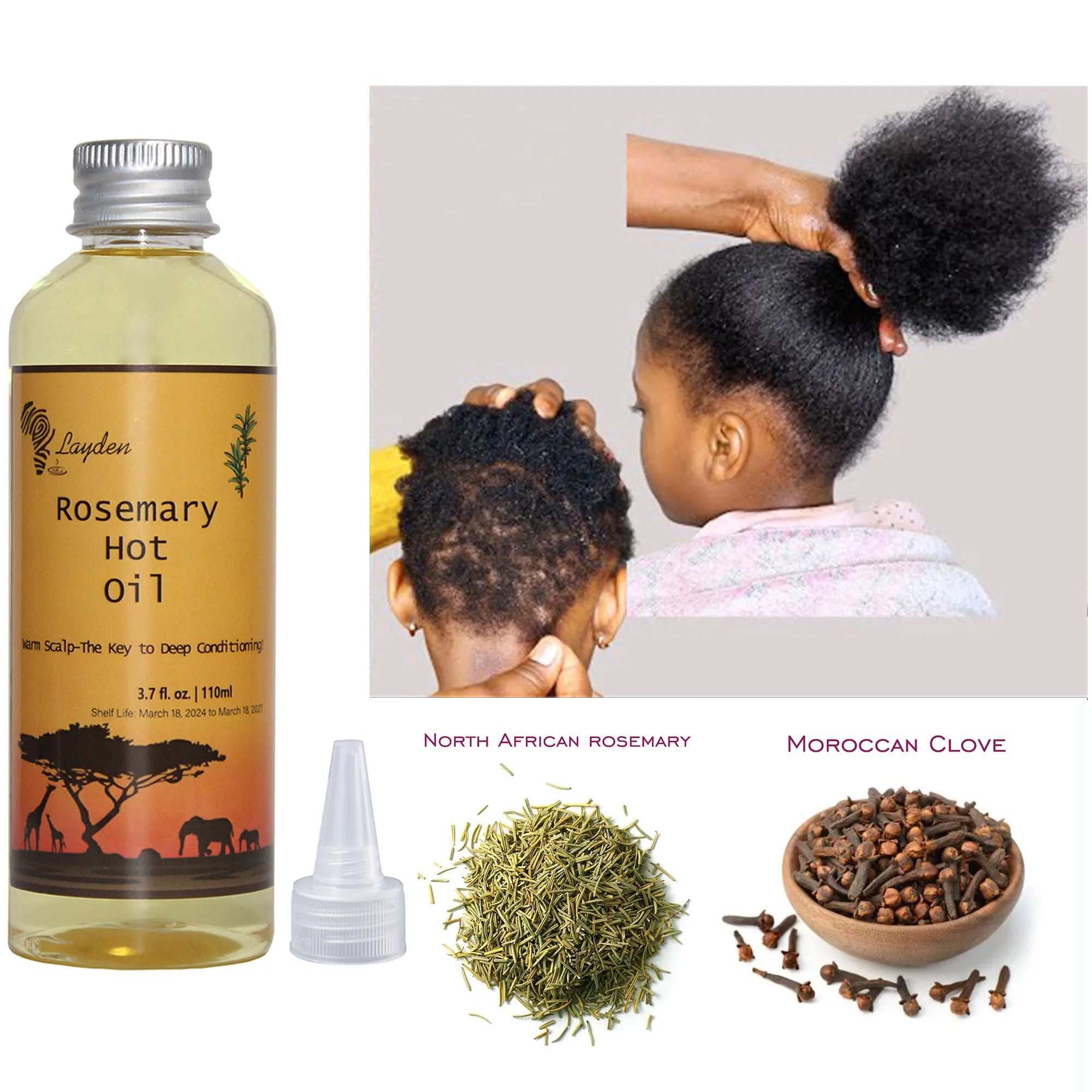 One Touch to Gorgeous 110 ml African Rosemary＆ Cloves Hot Oil Accelerate the Scalp to Deliver More Nutrients to Hair Follicles - Moyo Elikia