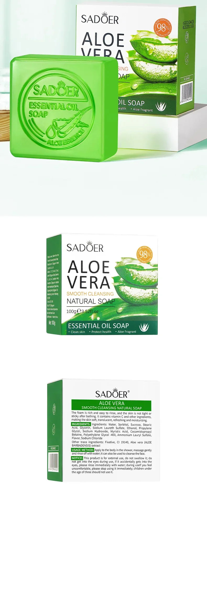 SADOER Aloe Facial Soap Face Wash Foam Facial Cleanser Moisturizing Firming Hydrating Oil Control Body Bathing Handmade Soap - Moyo Elikia