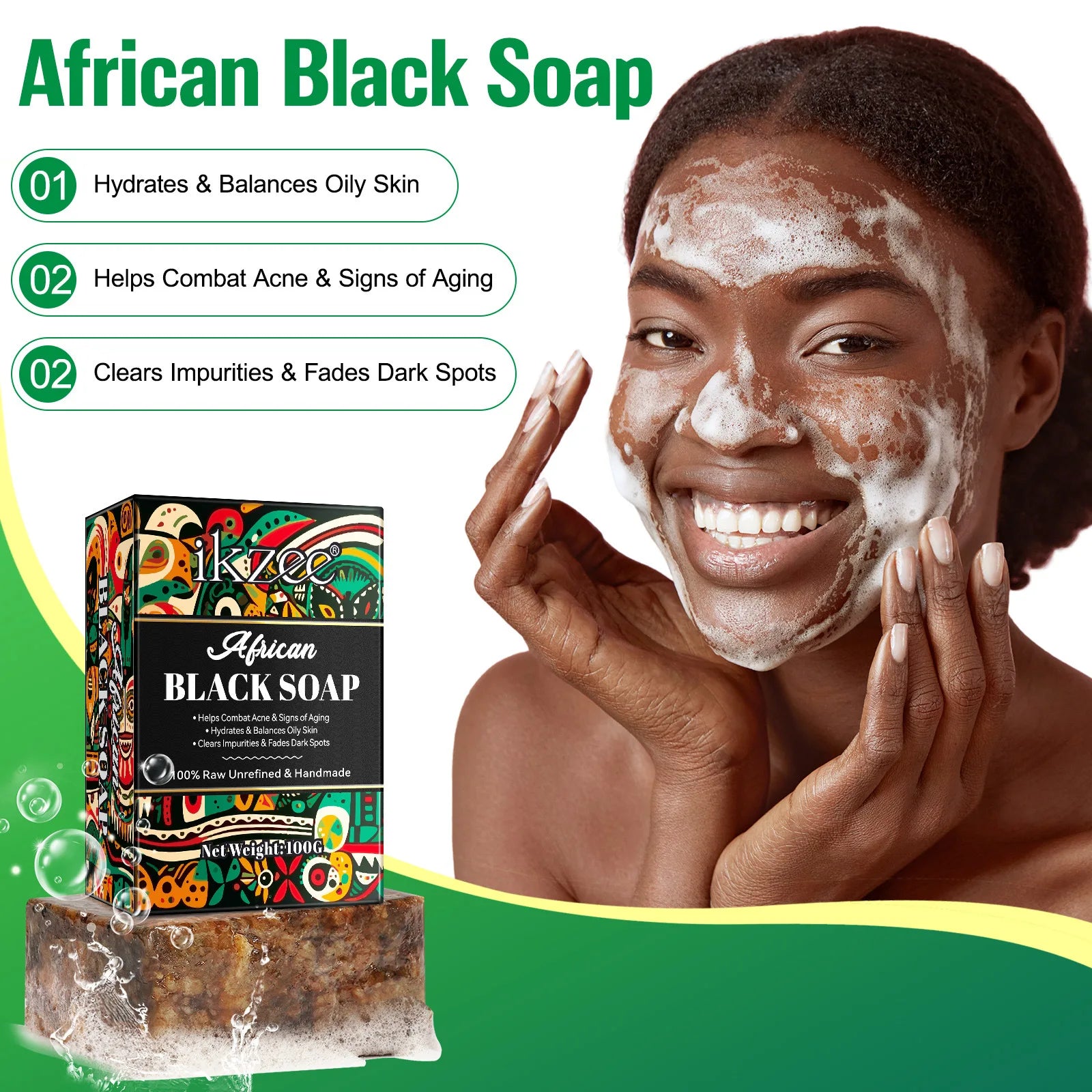 Organic African Black Soap, African Soap for Acne & Dark Spots, Raw Black Soap Bar for All Skin Types Face, Body, Hair, 3.53 oz - Moyo Elikia