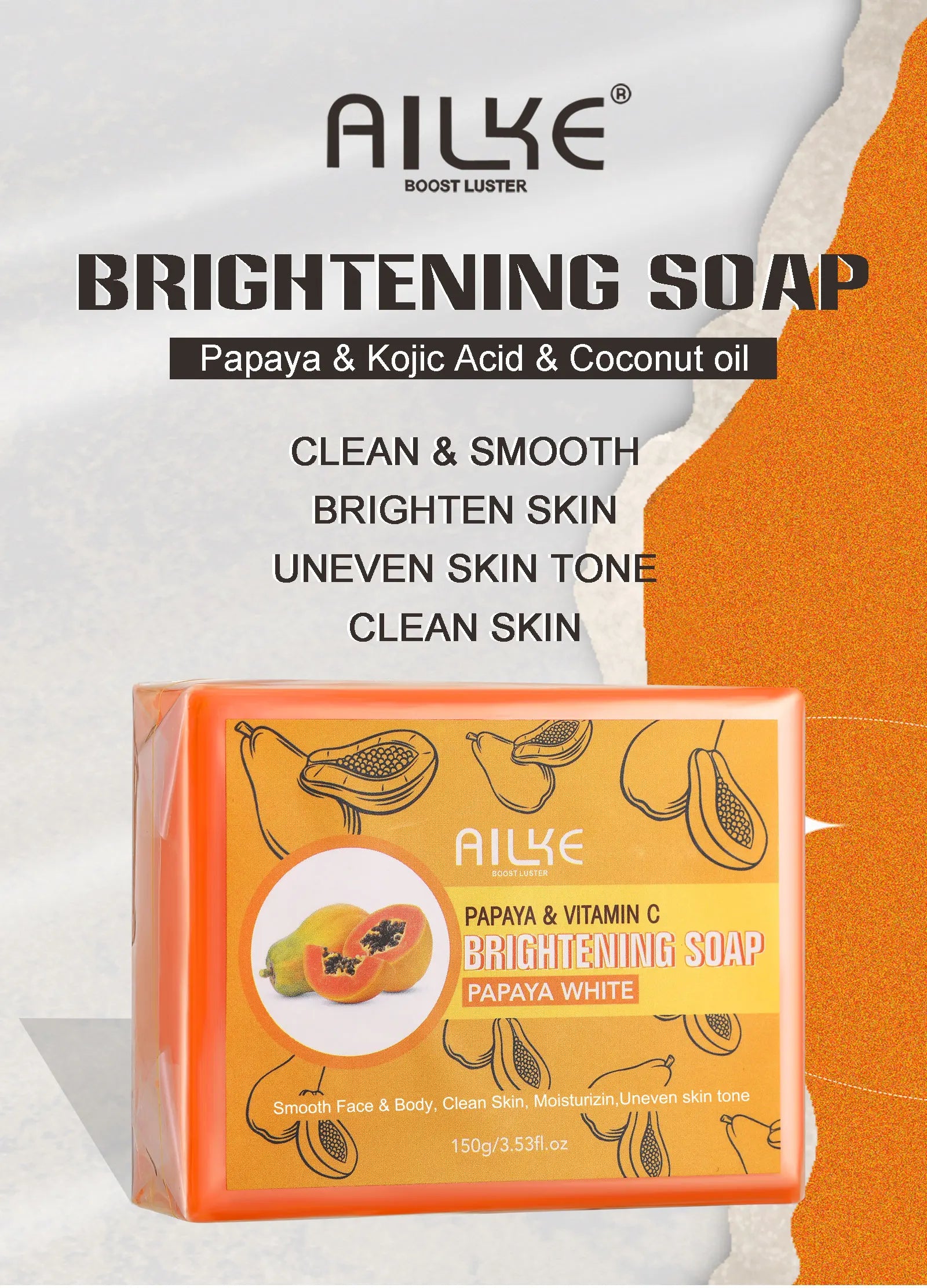AILKE Skin Whitening Handmade Soap -Organic Papaya Soap For Black Spots, Clean Stains, Improves Dull Skin, Face & Body & Hands - Moyo Elikia
