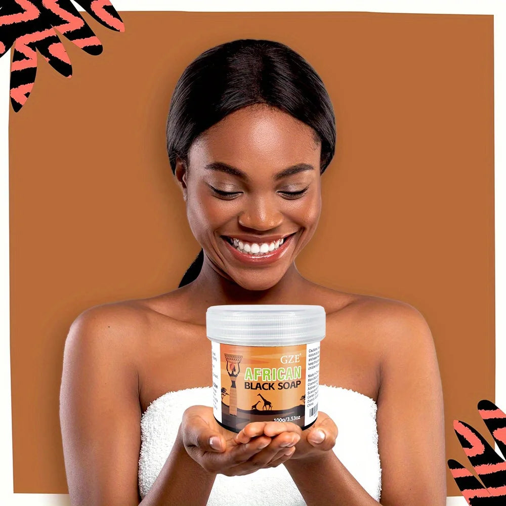 GZE African Black Soap 3-in-1 Face, Hair, and Body Cleanser - Deeply Cleanses and Moisturizes Skin and Hair, Natural Ingredients - Moyo Elikia