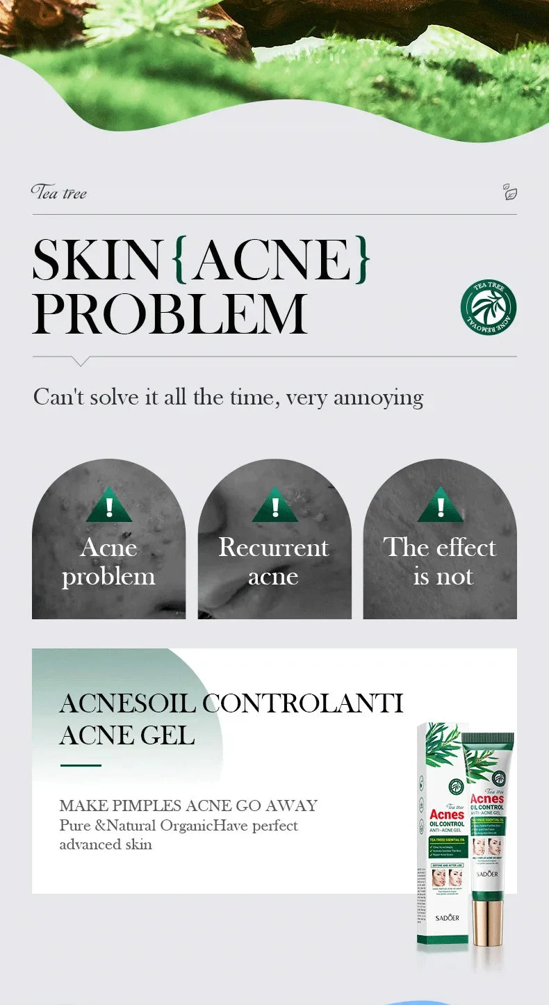 SADOER Tea Tree Acne Removing Cream Facial skincare Oil Control Face Gel Creams Hydrating Moisturizing Facial Cream Skin Care - Moyo Elikia