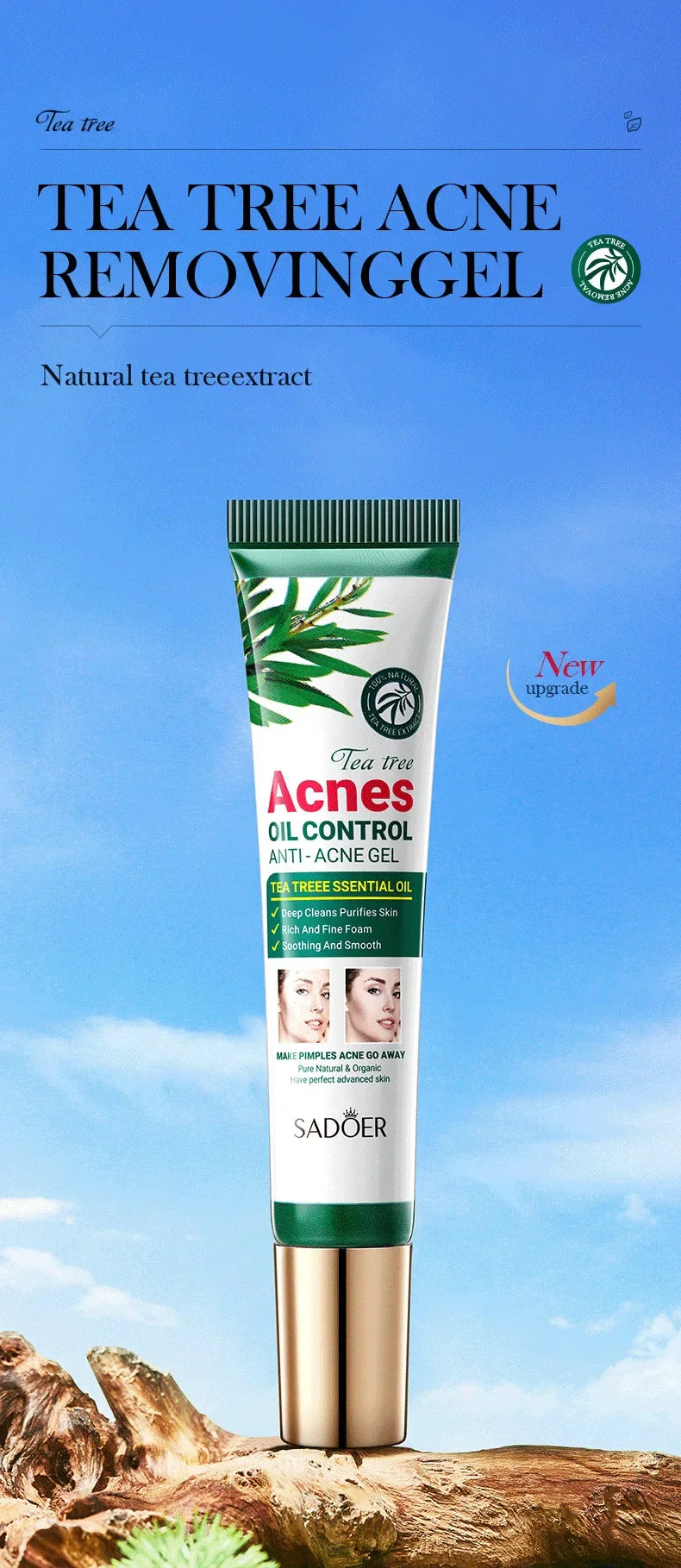 SADOER Tea Tree Acne Removing Cream Facial skincare Oil Control Face Gel Creams Hydrating Moisturizing Facial Cream Skin Care - Moyo Elikia