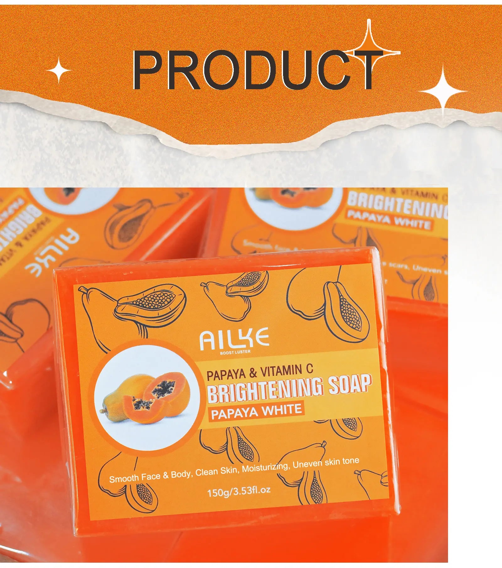AILKE Skin Whitening Handmade Soap -Organic Papaya Soap For Black Spots, Clean Stains, Improves Dull Skin, Face & Body & Hands - Moyo Elikia