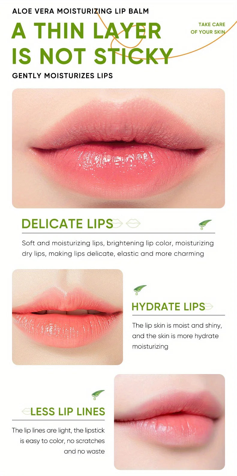 Lip Aloe Balm Nourishing, Refreshing, Hydrating and Moisturizing Preventing Cracking and Repairing Lips Gentle Non Irritating - Moyo Elikia