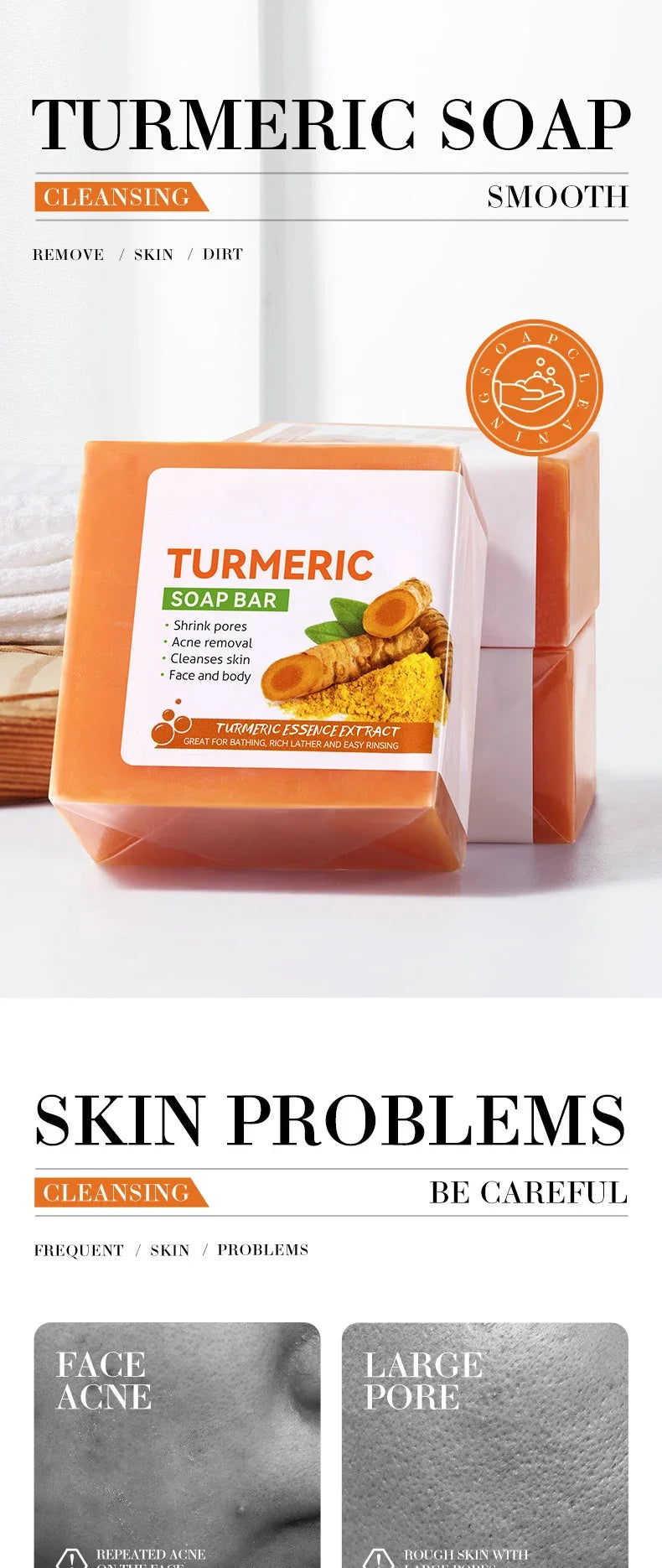 Natural Turmeric Soap Body Cleaning Lightening Dark Underarm Leg Bath Cleansers Brightening Face Soap Tender Skin Care Beauty - Moyo Elikia