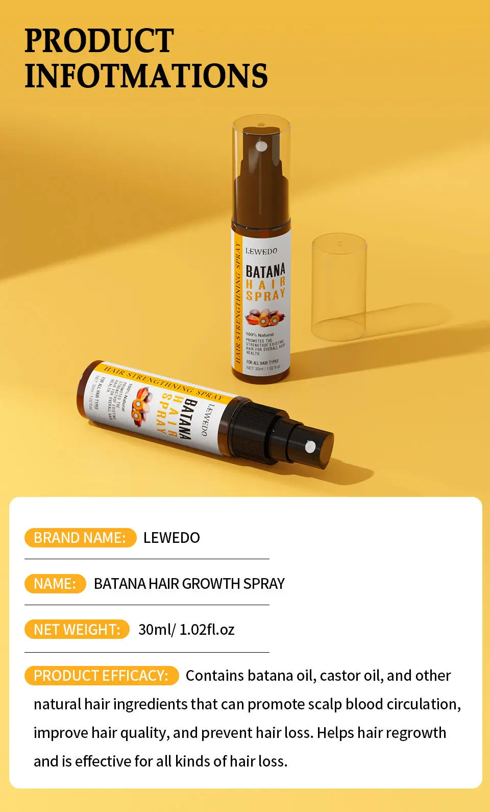 Fast Hair Growth Oil Africa Crazy Traction Alopecia batana Hair Mask Anti Hair Break Hair Strengthener Hair Loss Treatment Spray - Moyo Elikia