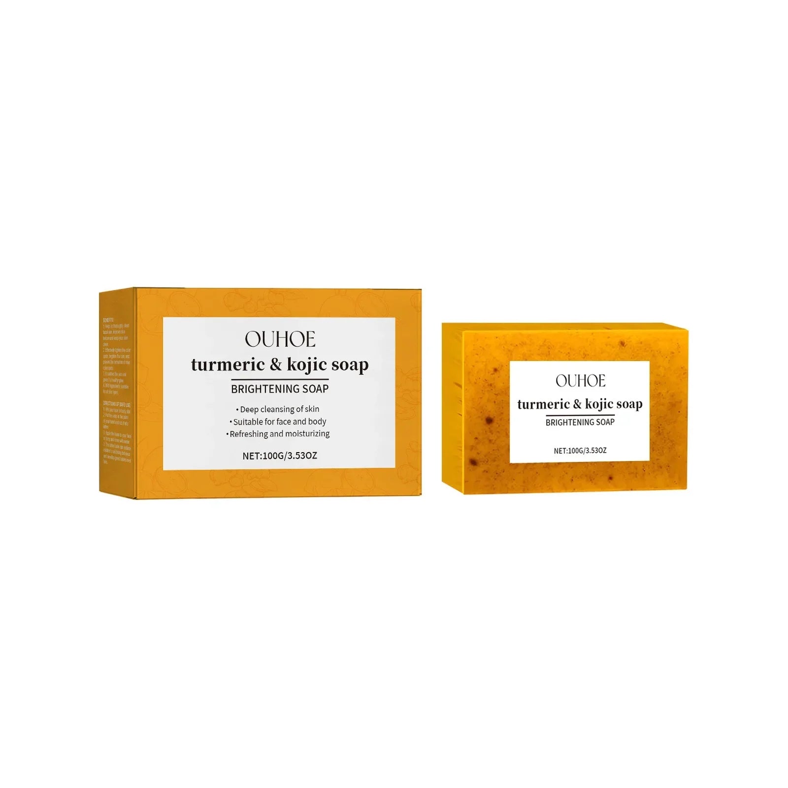 OUHOE Kojic Acid Turmeric Soap Face Deep Cleaning Even Skin Tone Skin Lightening Soap Moisturizer Skin Care Handmade Lemon Soap - Moyo Elikia