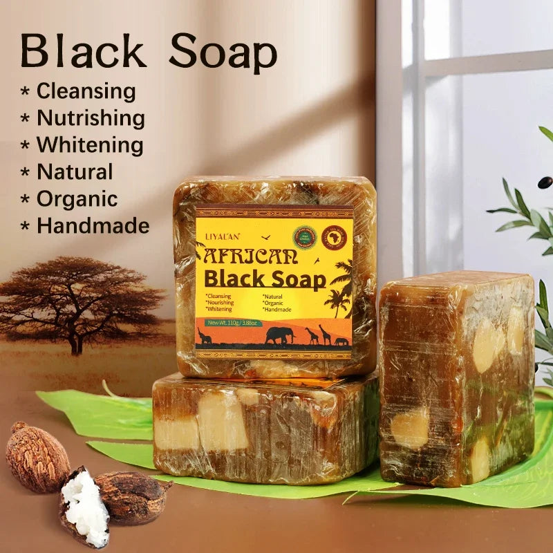 100g Natural African Black Soap With Organic Shea Butter Anti Rebelles Treatment Acne Moisturizing SkinCare Handmade Body Bath - Moyo Elikia