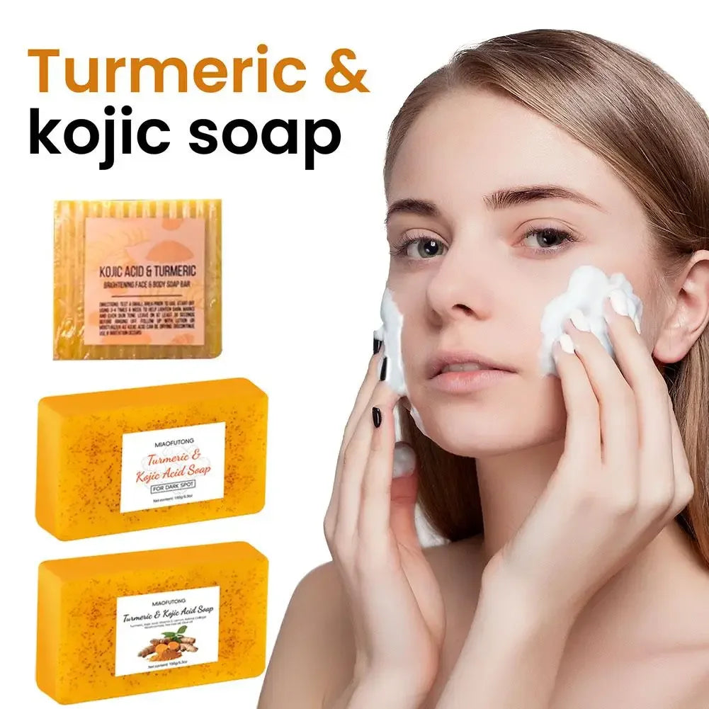 Turmeric Soap & Kojic Acid Soap Body And Facial Cleaning Handmade Soap For Dark Skin Glowing Even Skin Tone Tender Skin Care - Moyo Elikia