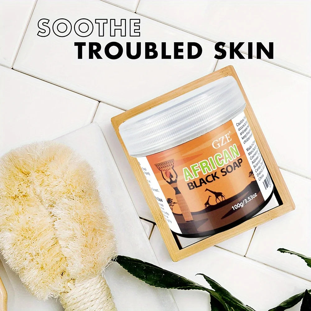 GZE African Black Soap 3-in-1 Face, Hair, and Body Cleanser - Deeply Cleanses and Moisturizes Skin and Hair, Natural Ingredients - Moyo Elikia