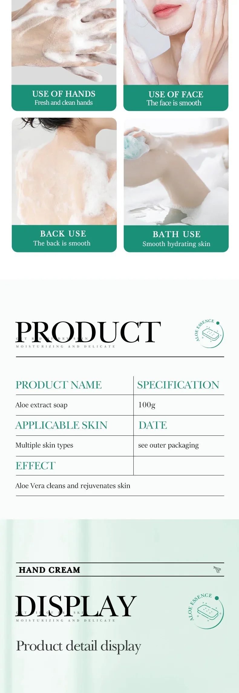 SADOER Aloe Facial Soap Face Wash Foam Facial Cleanser Moisturizing Firming Hydrating Oil Control Body Bathing Handmade Soap - Moyo Elikia