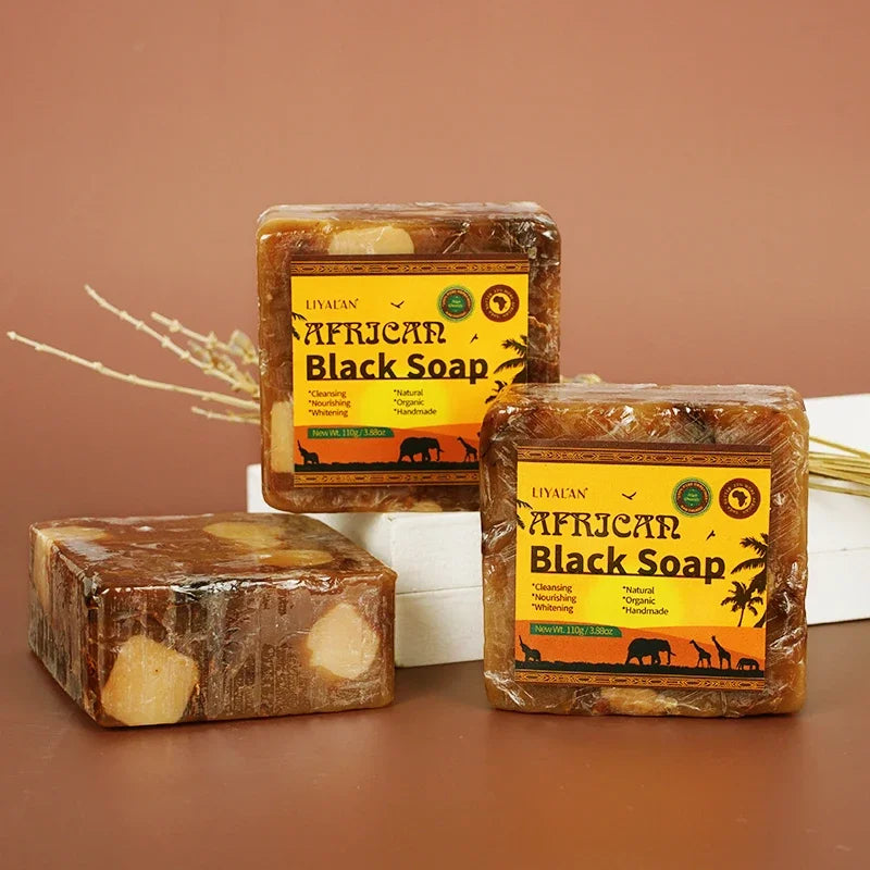 100g Natural African Black Soap With Organic Shea Butter Anti Rebelles Treatment Acne Moisturizing SkinCare Handmade Body Bath - Moyo Elikia