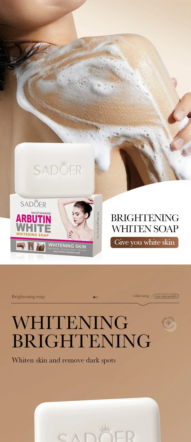 1/2/3pcs SADOER Arbutin Facial Soap Moisturizing Skin WhiteningDeep Cleansing Body Face Wash Foam Facial Cleanser Handmade Soap - Moyo Elikia