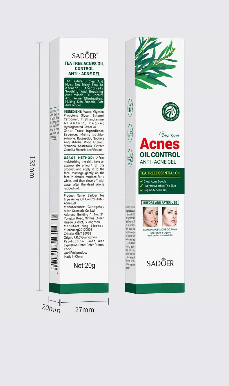 SADOER Tea Tree Acne Removing Cream Facial skincare Oil Control Face Gel Creams Hydrating Moisturizing Facial Cream Skin Care - Moyo Elikia