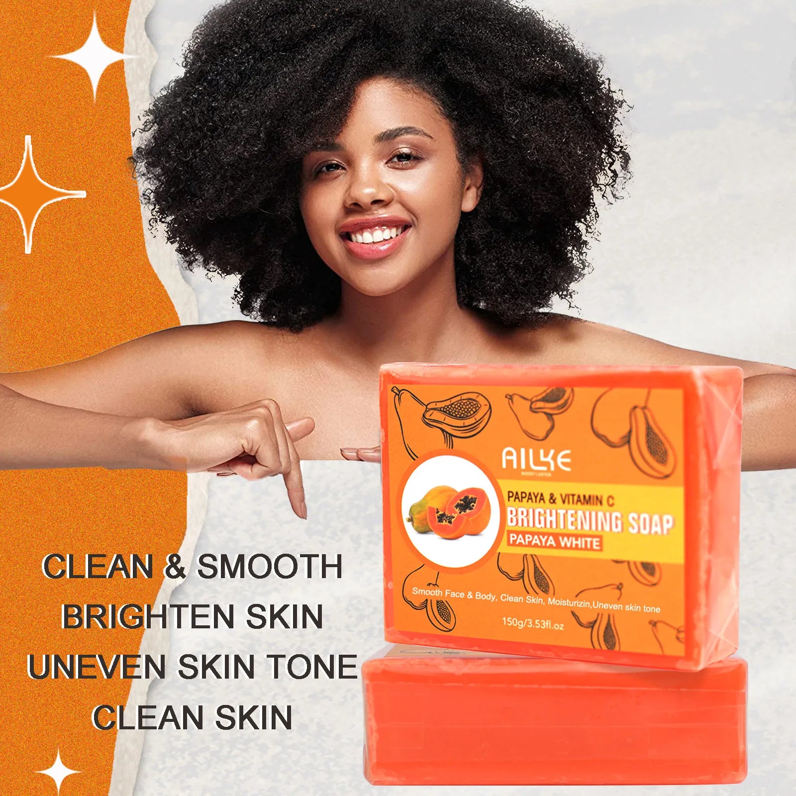 AILKE Skin Whitening Handmade Soap -Organic Papaya Soap For Black Spots, Clean Stains, Improves Dull Skin, Face & Body & Hands - Moyo Elikia