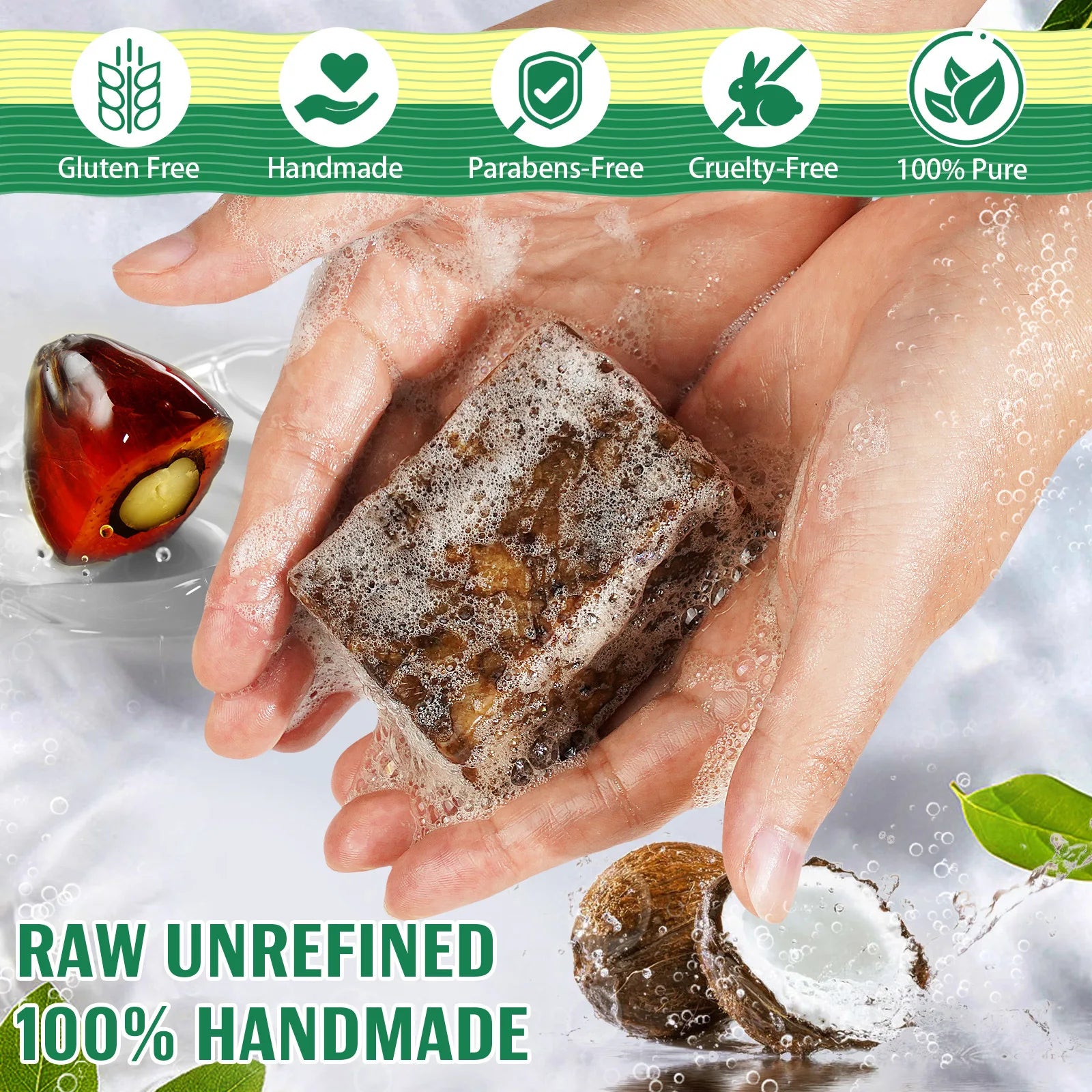 Organic African Black Soap, African Soap for Acne & Dark Spots, Raw Black Soap Bar for All Skin Types Face, Body, Hair, 3.53 oz - Moyo Elikia
