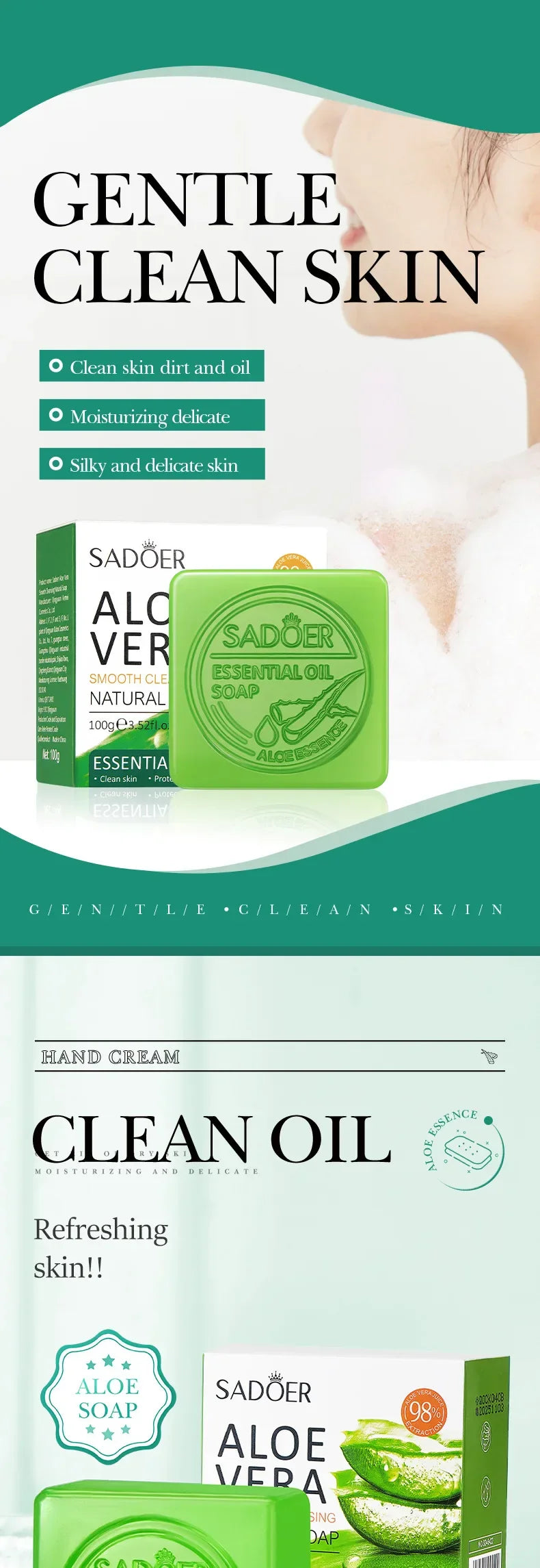 SADOER Aloe Facial Soap Face Wash Foam Facial Cleanser Moisturizing Firming Hydrating Oil Control Body Bathing Handmade Soap - Moyo Elikia