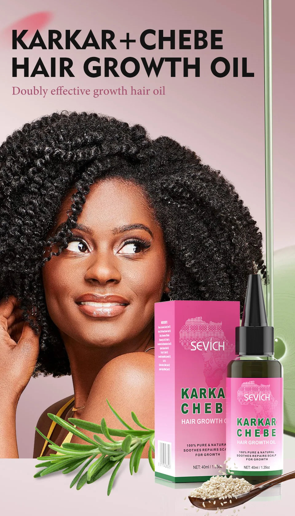 SEVICH Chebe Fast Hair Growth Oil And Scalp Massager Comb Tool Set Karkar Oil Scalp Hair Strengthening Serum Hair Growth Product - Moyo Elikia