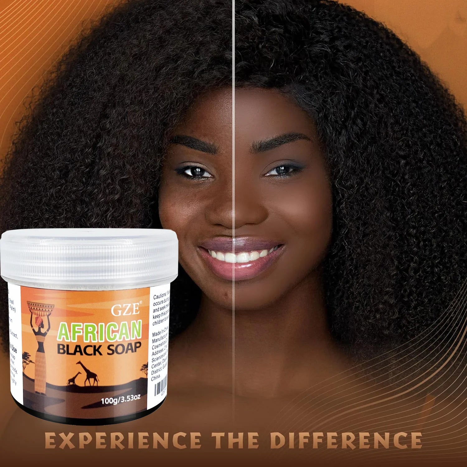 GZE African Black Soap 3-in-1 Face, Hair, and Body Cleanser - Deeply Cleanses and Moisturizes Skin and Hair, Natural Ingredients - Moyo Elikia