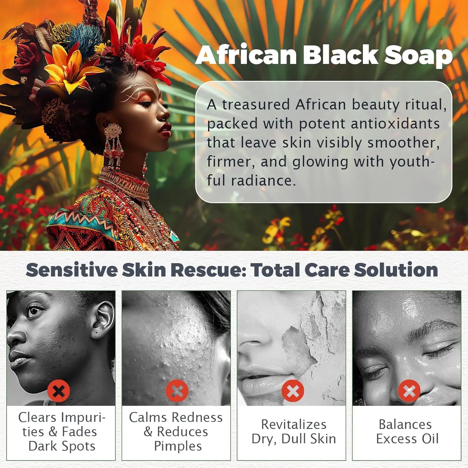 Raw African Black Soap for Oily Skin, Dark Spots Pure & Natural Ingredients - Organic Face and Body Wash Soap - Moyo Elikia