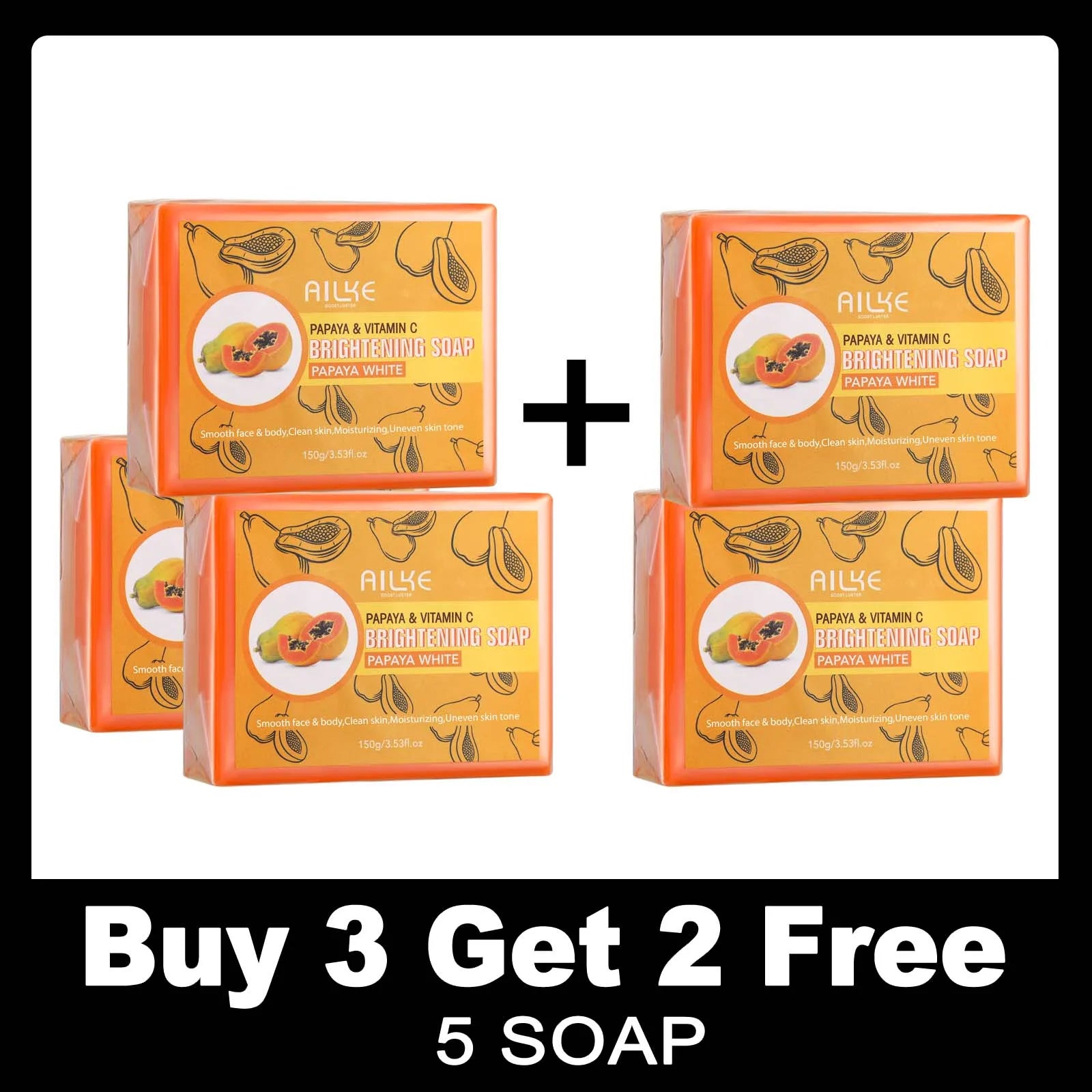 AILKE Skin Whitening Handmade Soap -Organic Papaya Soap For Black Spots, Clean Stains, Improves Dull Skin, Face & Body & Hands - Moyo Elikia
